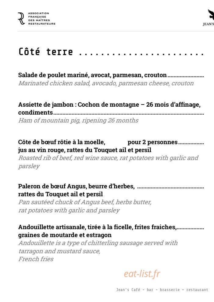 Jean's Cafe — carte page 3