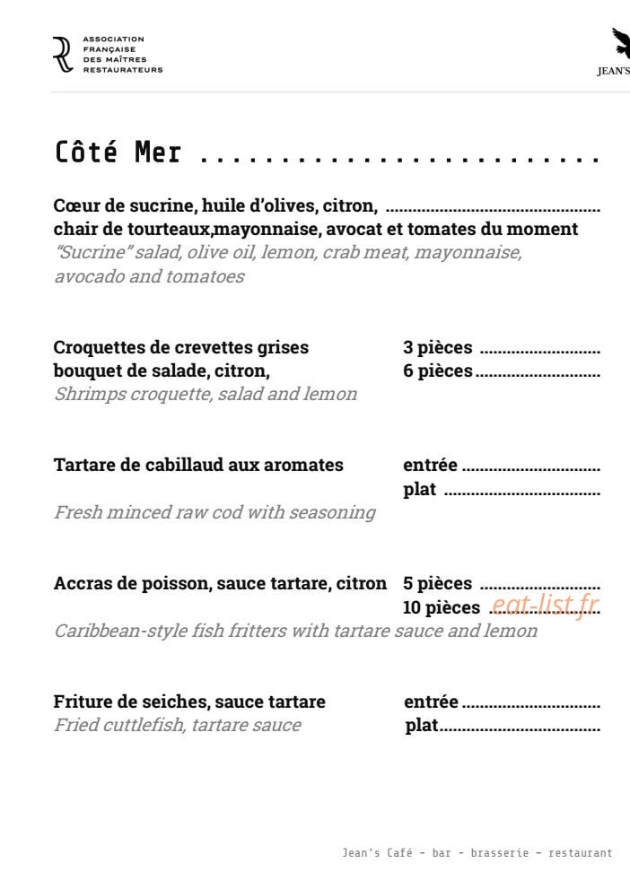Jean's Cafe — carte page 5