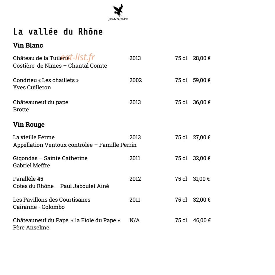 Jean's Cafe — carte page 22