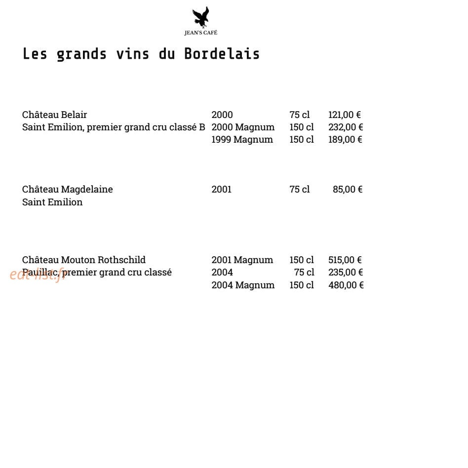 Jean's Cafe — carte page 20