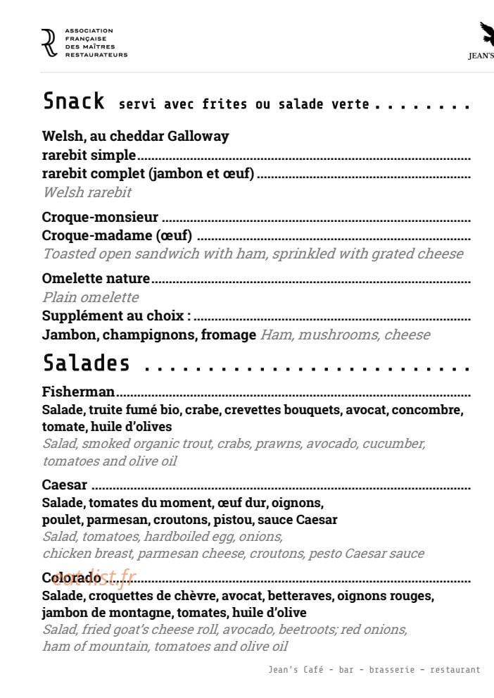 Jean's Cafe — carte page 7