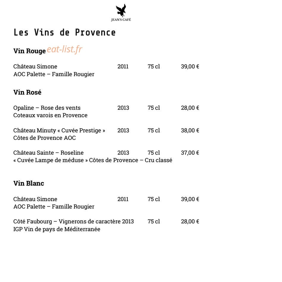 Jean's Cafe — carte page 14