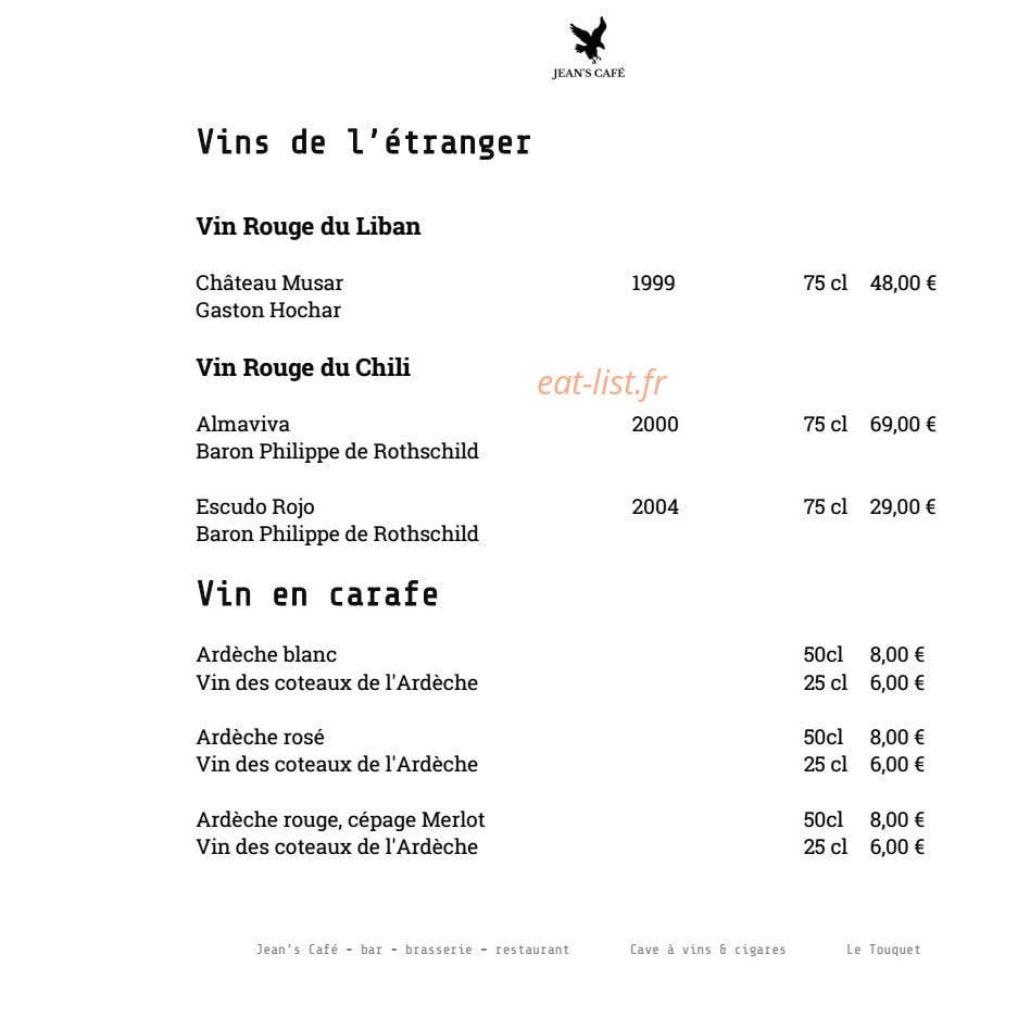 Jean's Cafe — carte page 27
