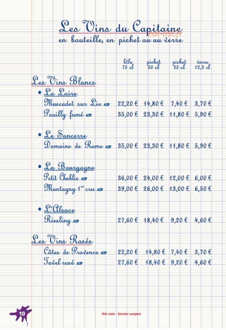 Carte et menu de La Petite Charlotte à Le Touquet Paris Plage — Vins blancs