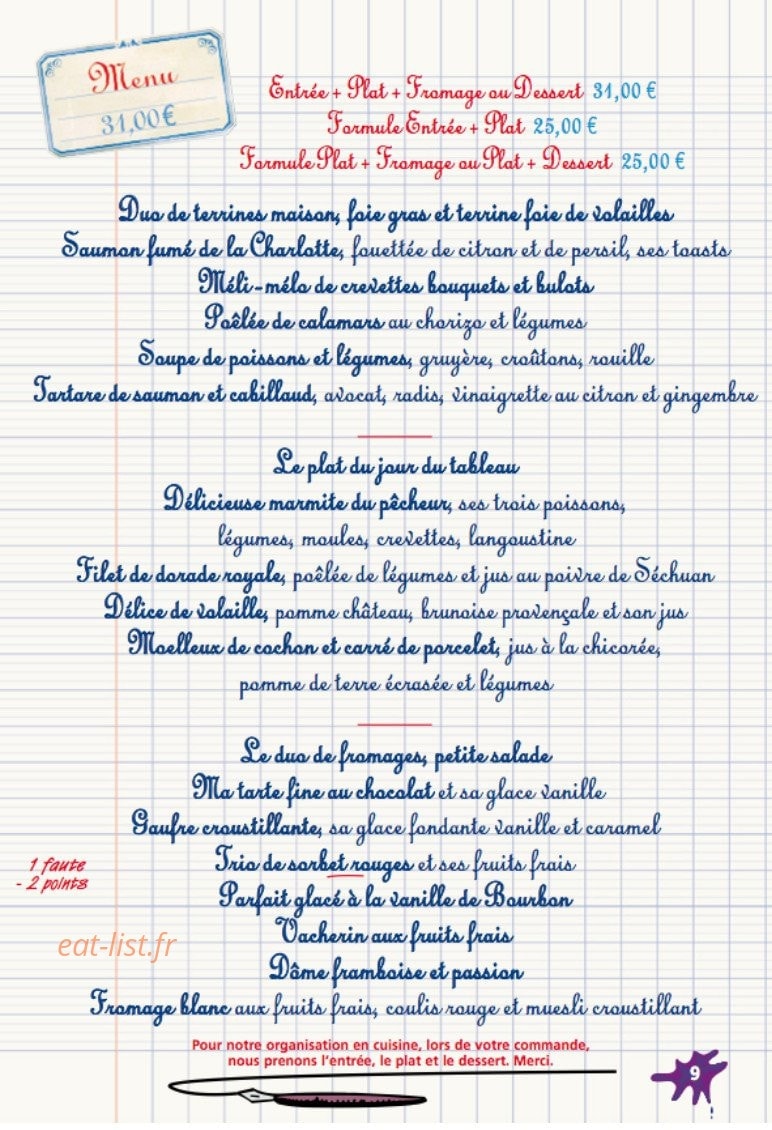Carte et menu de La Petite Charlotte à Le Touquet Paris Plage — Formules