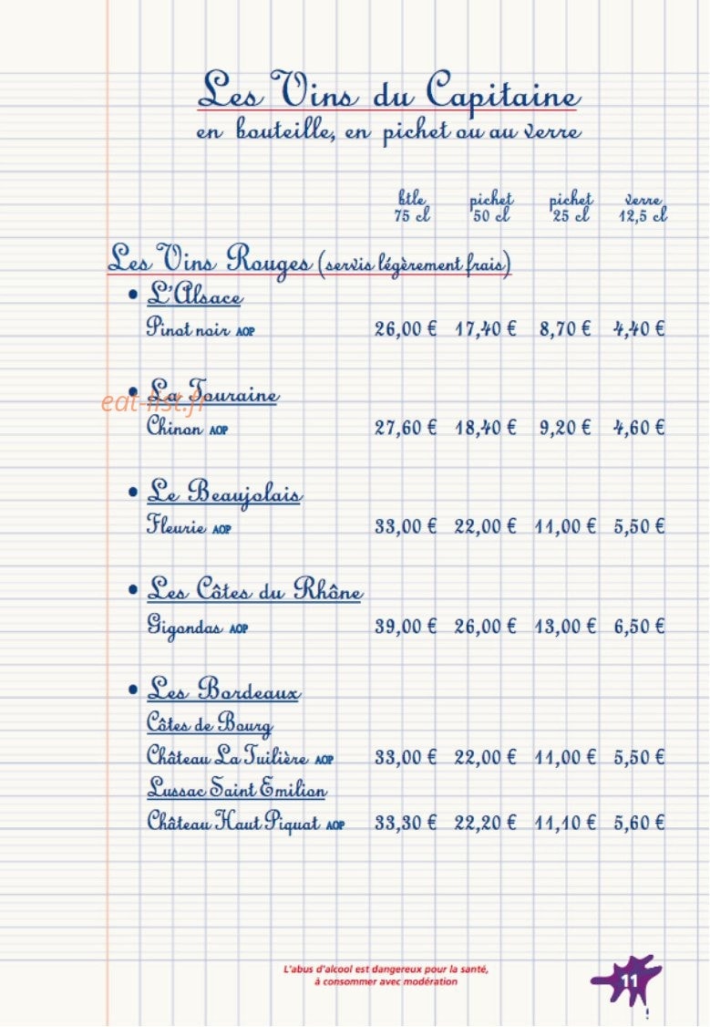 Carte et menu de La Petite Charlotte à Le Touquet Paris Plage — Vins rouges