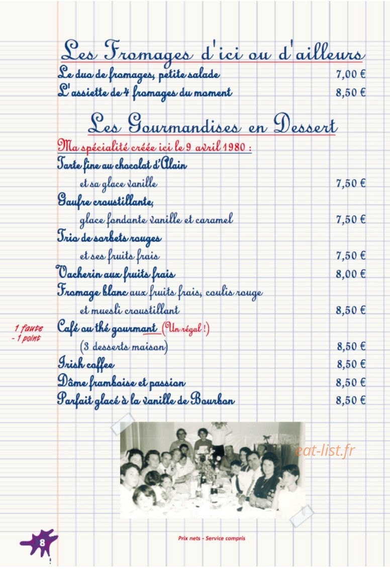 Carte et menu de La Petite Charlotte à Le Touquet Paris Plage — Fromages, gourmandise en desserts