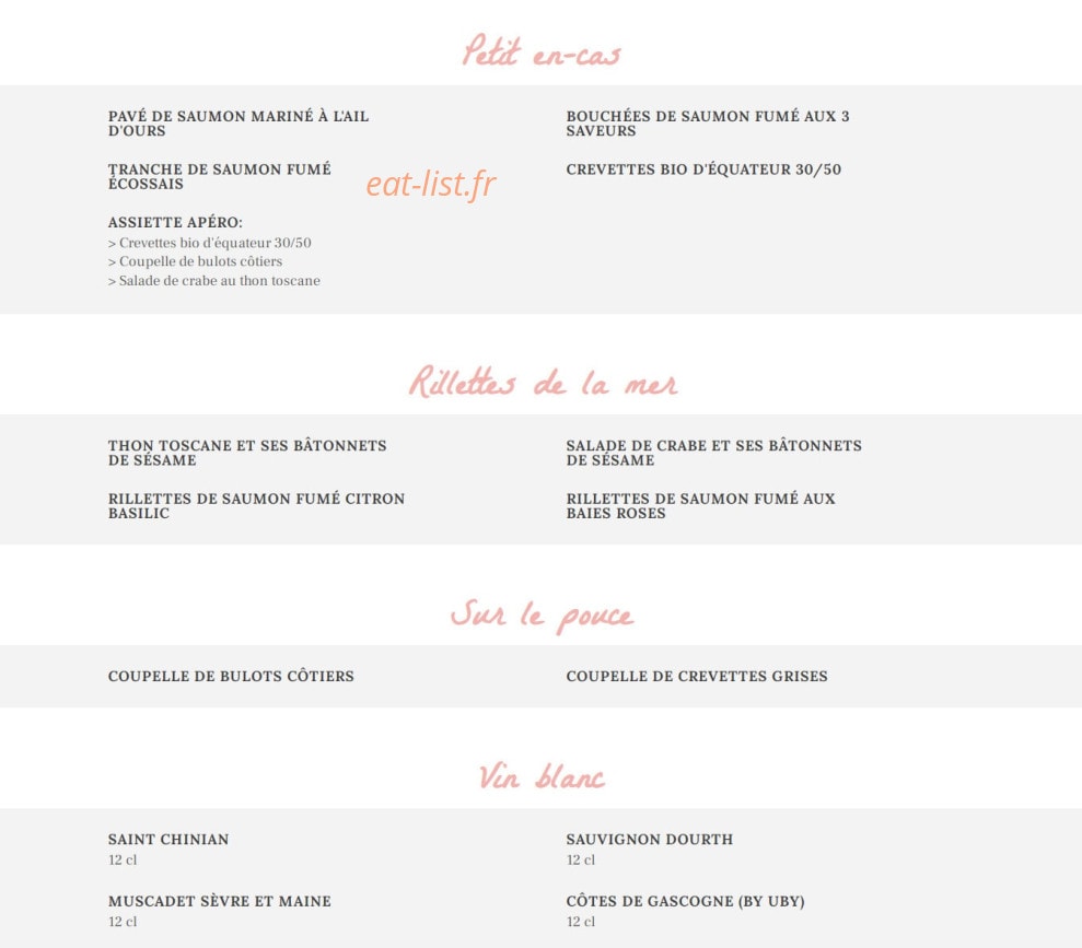 Carte et menu de Le Bar à Huîtres à Le Touquet Paris Plage — Les petit en-cas, rillettes de la mer et sur le pouce,...