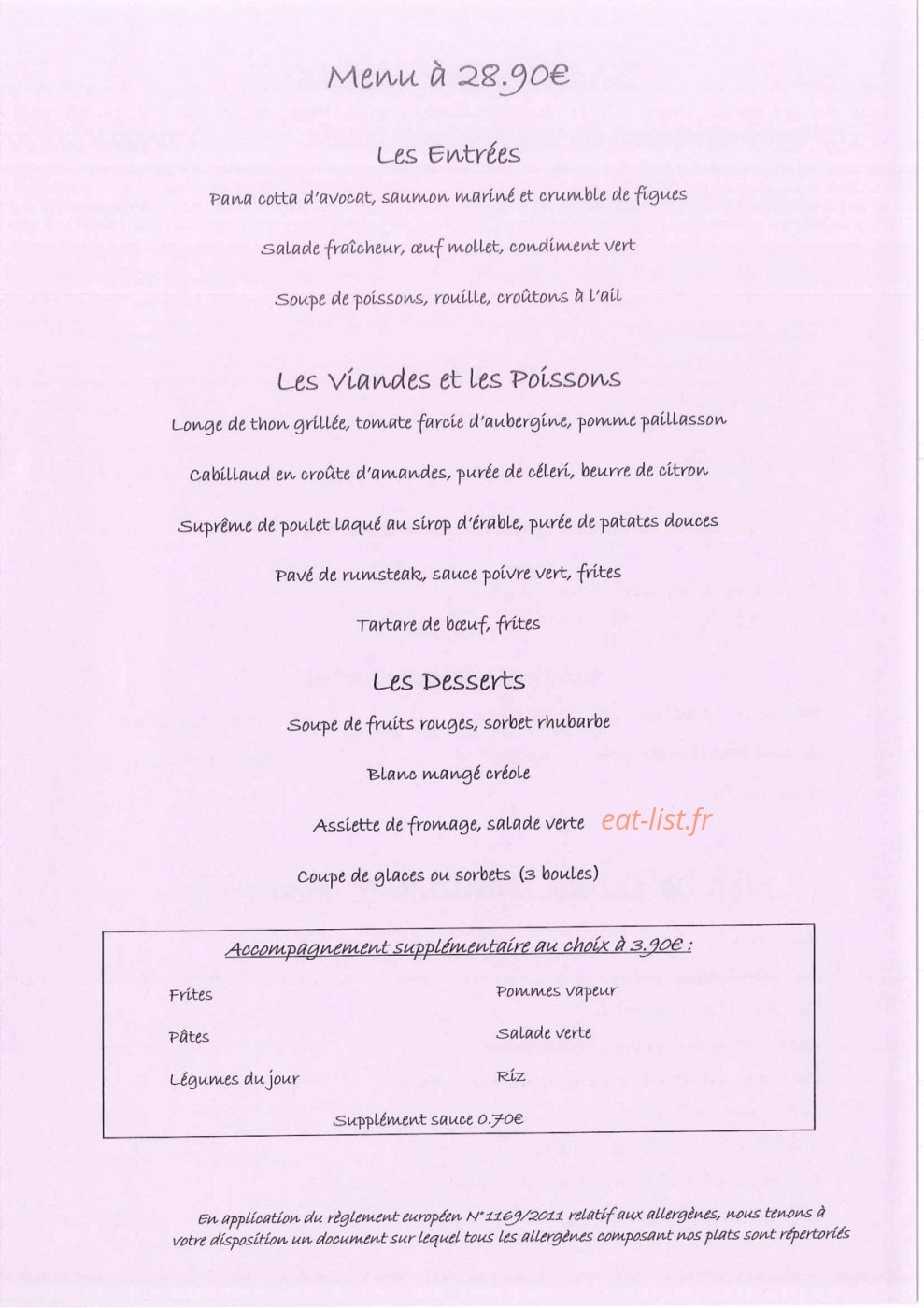 Carte et menu de Le Grill à Le Touquet Paris Plage — Menu à 28.9€