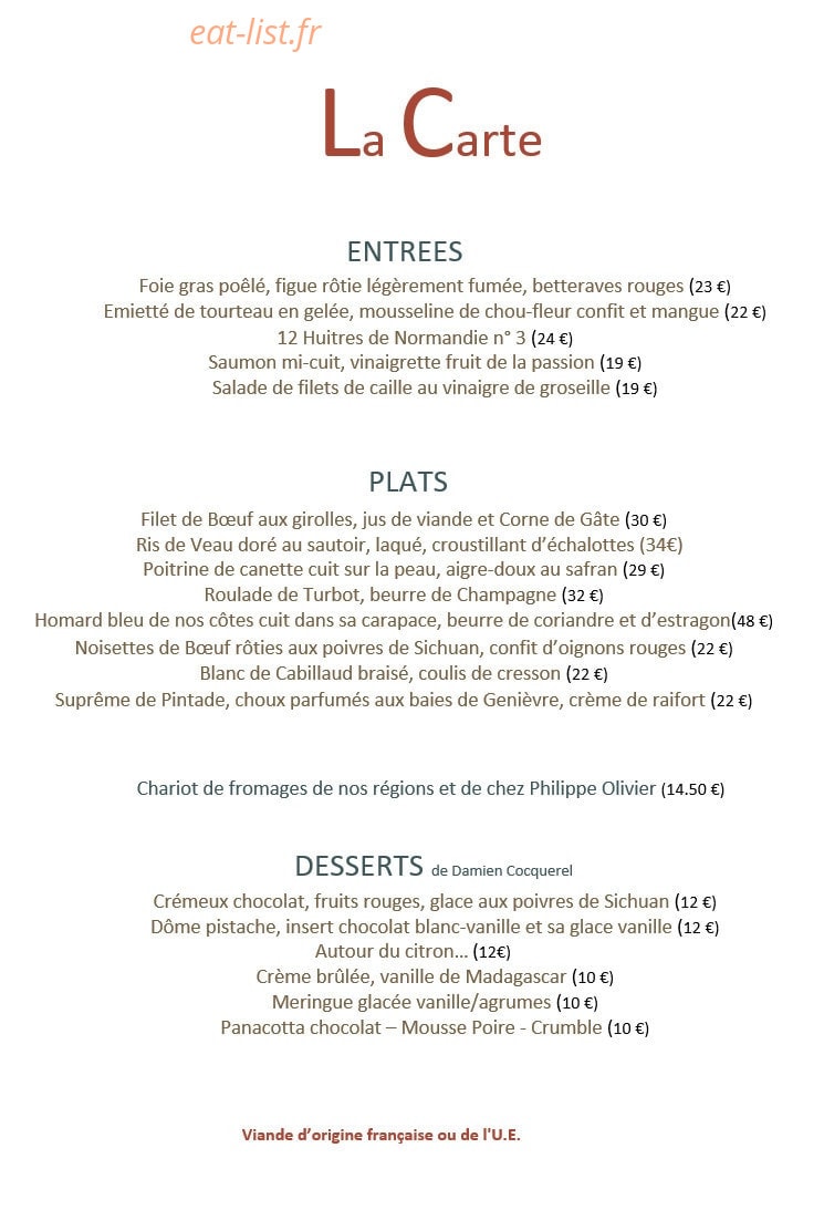 Le Restaurant des Arts — carte page 1
