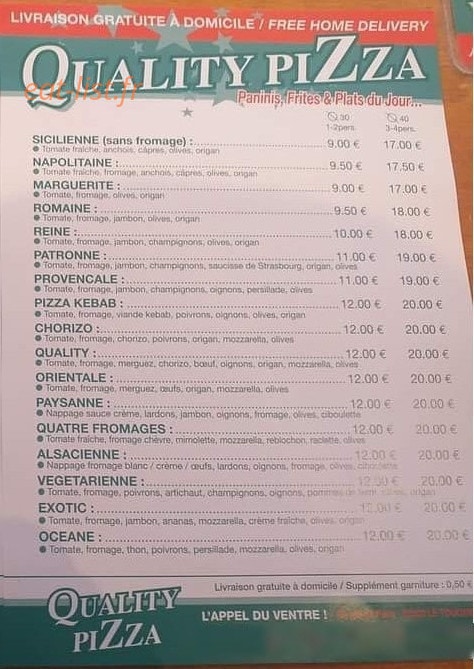 Quality Pizza — carte page 2