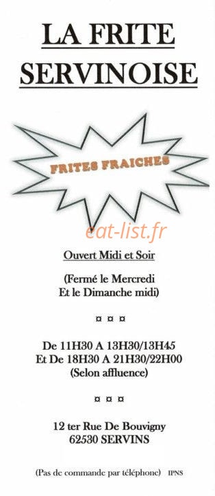 La Friterie Servinoise — carte page 1