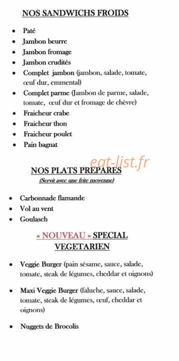 La Friterie Servinoise — carte page 2