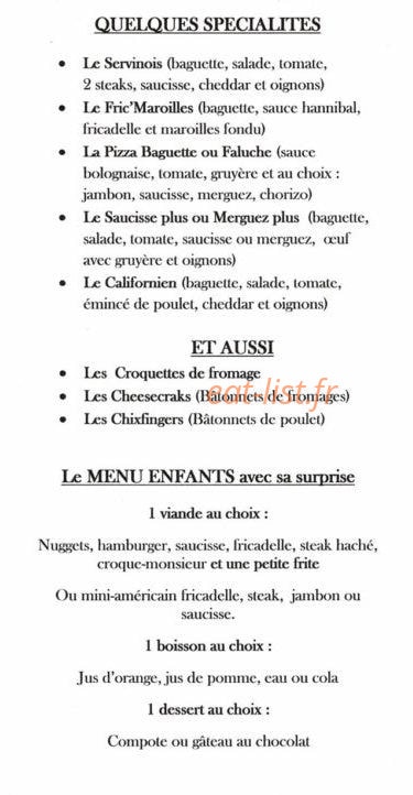 La Friterie Servinoise — carte page 6