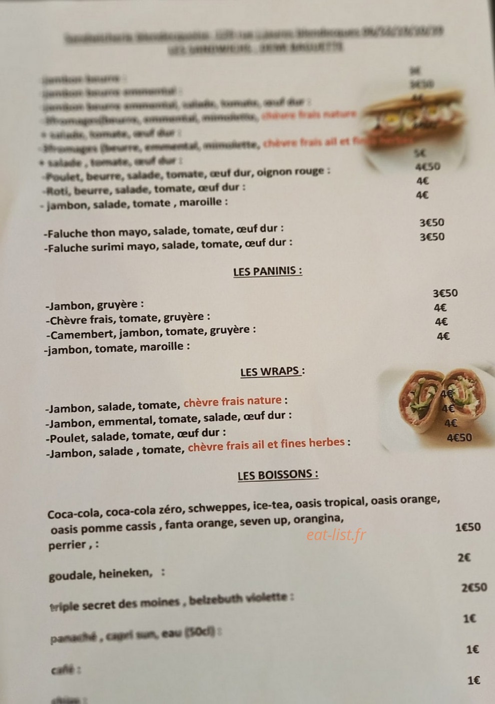 Sandwicherie Blendecquoise — carte page 2