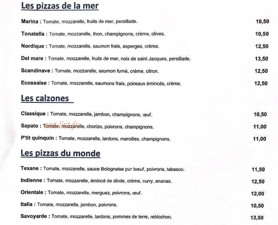 Angelo Pizzeria — carte page 1