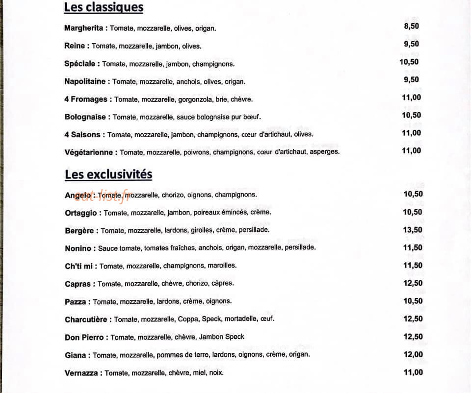 Angelo Pizzeria — carte page 2