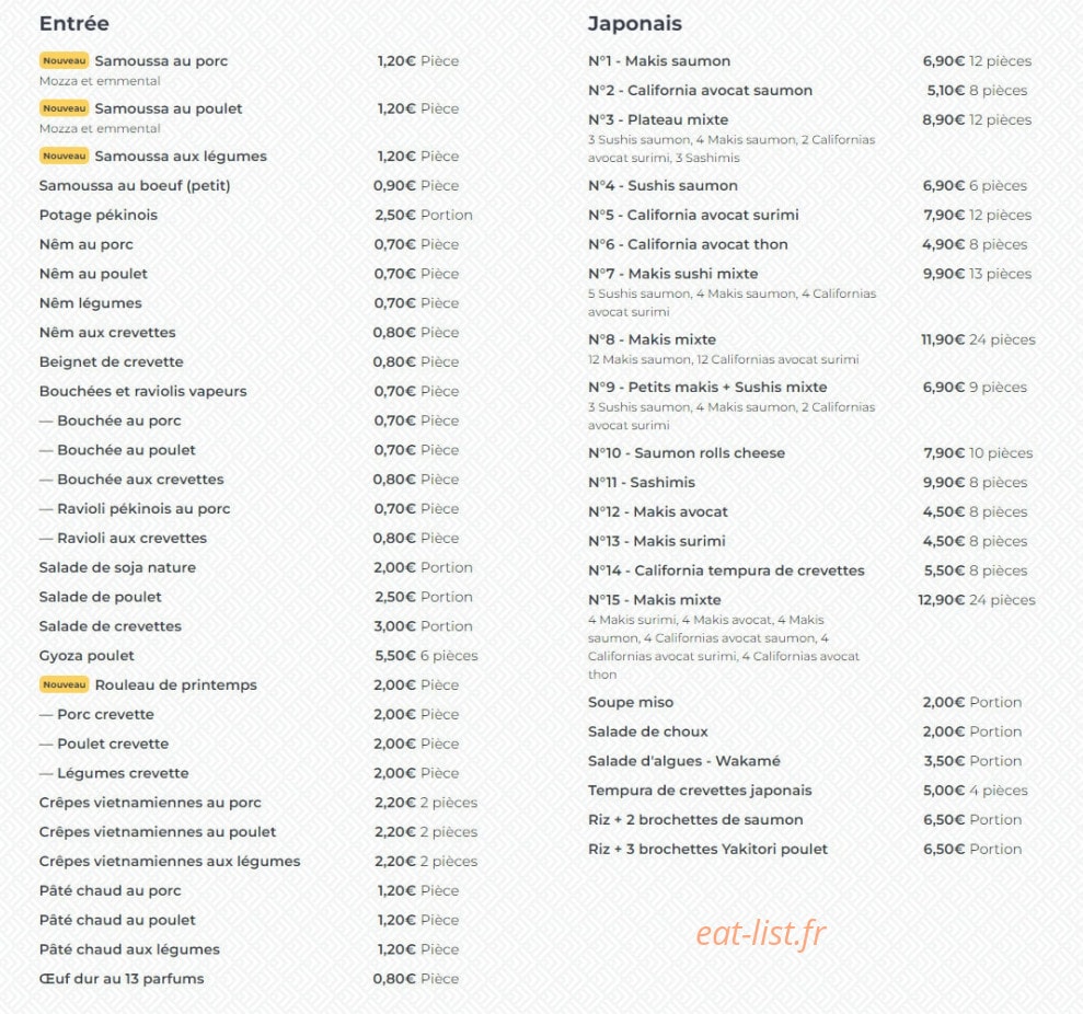 Asian Street Food — carte page 1