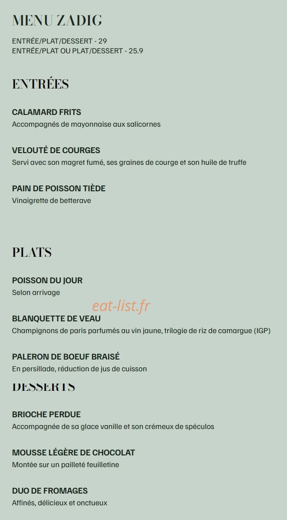 L’Atelier de Zadig — carte page 3