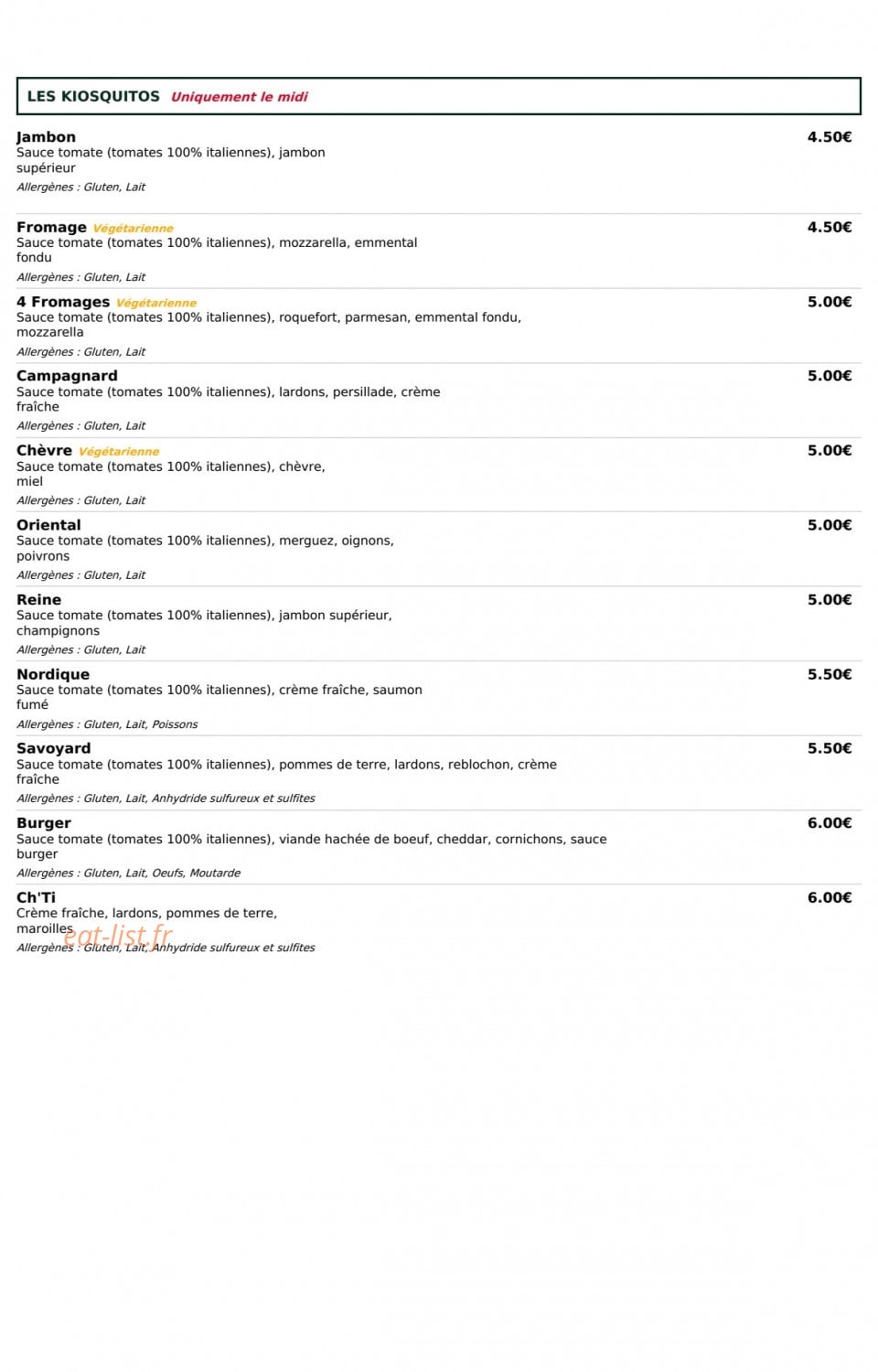 Le Kiosque à Pizzas — carte page 4
