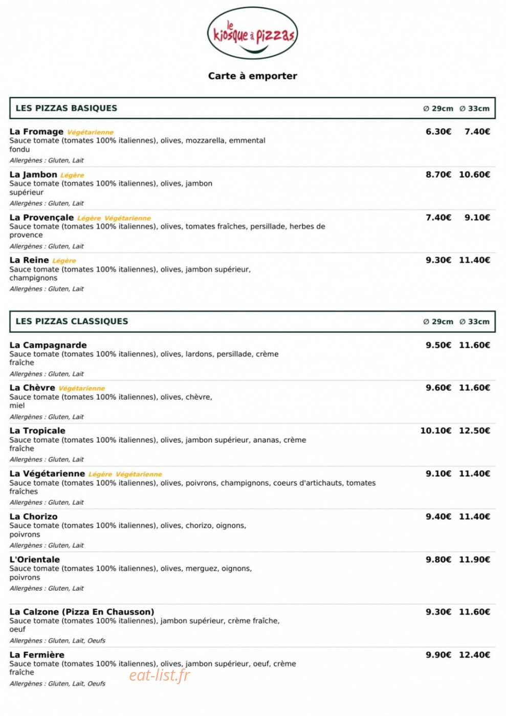 Le Kiosque à Pizzas — carte page 2