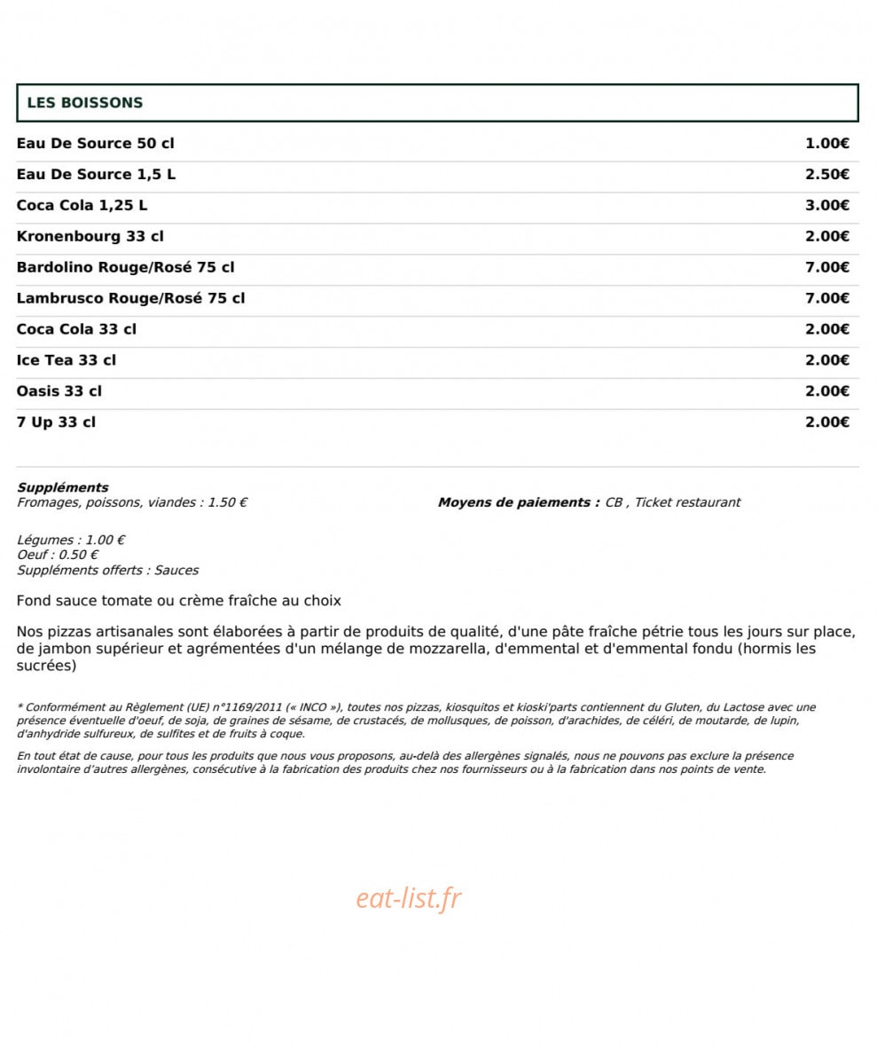 Le Kiosque à Pizzas — carte page 5
