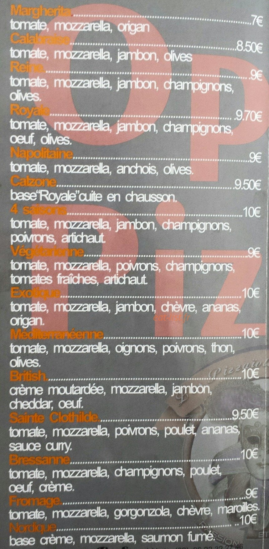 Opale pizzas — carte page 1