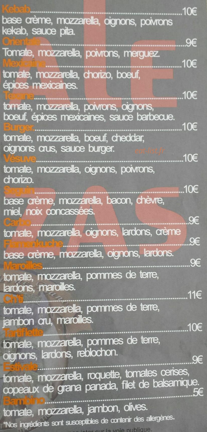 Opale pizzas — carte page 2