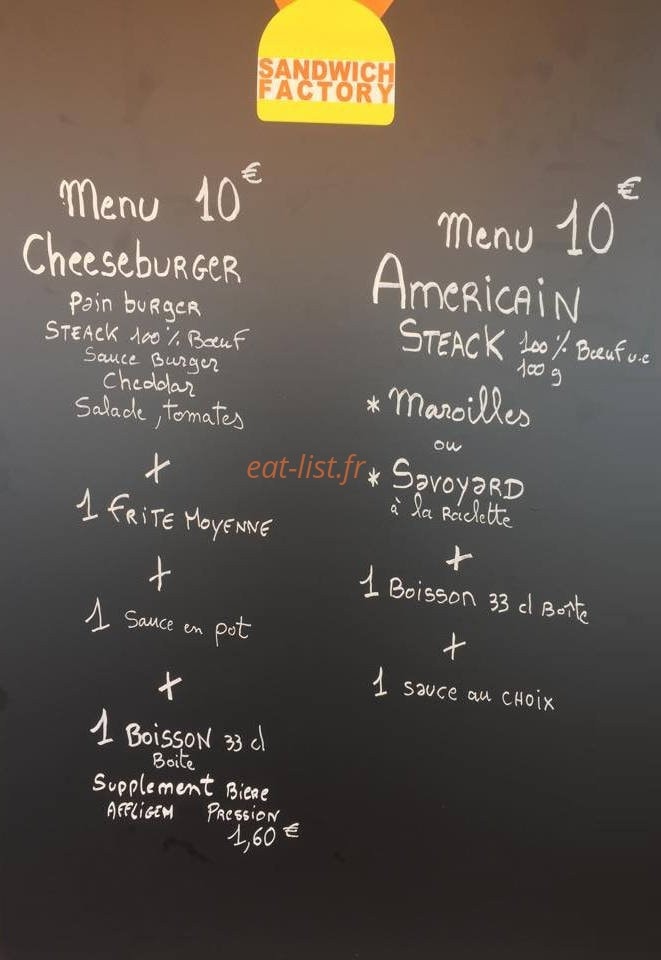 Sandwich factory le 17 — carte page 1