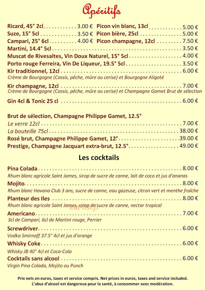 La Maison du Chef — carte page 1