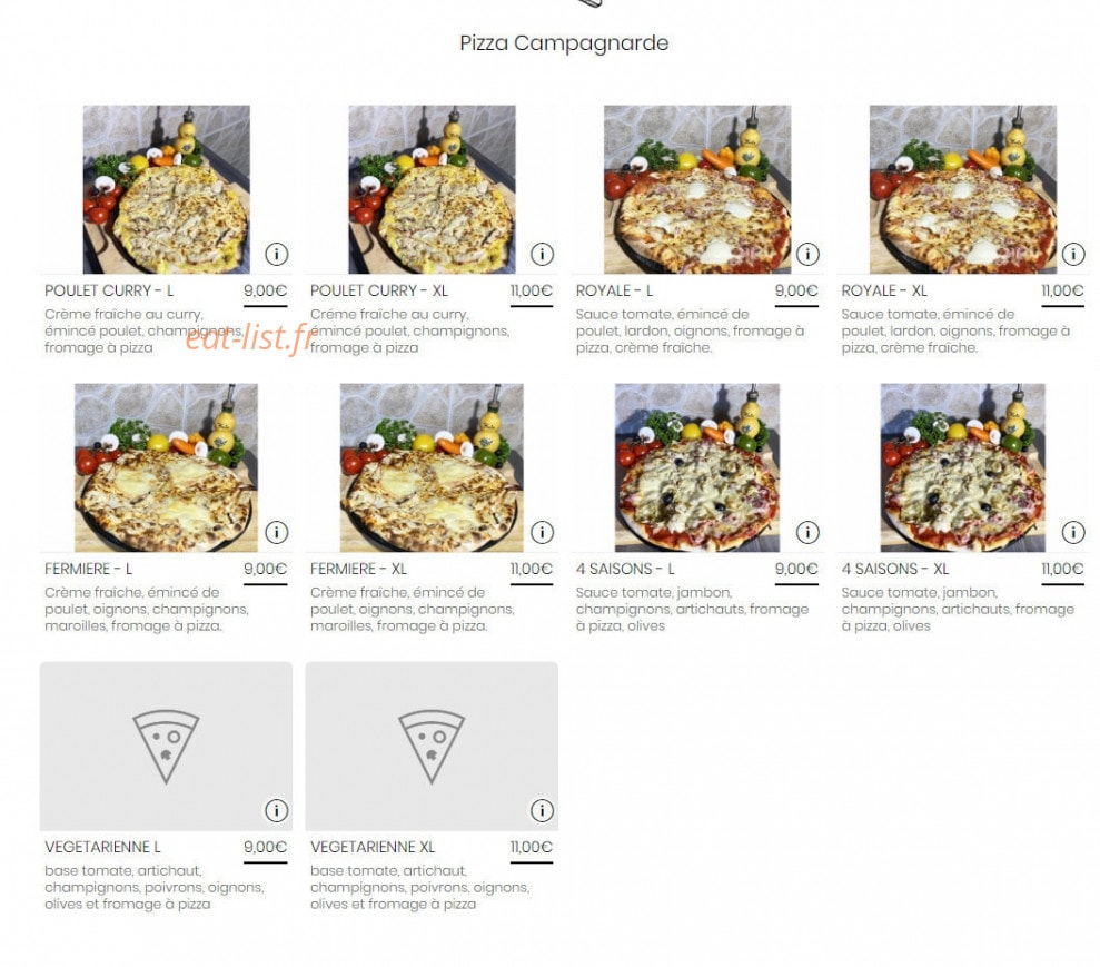 Pizzeria barlinoise — carte page 1