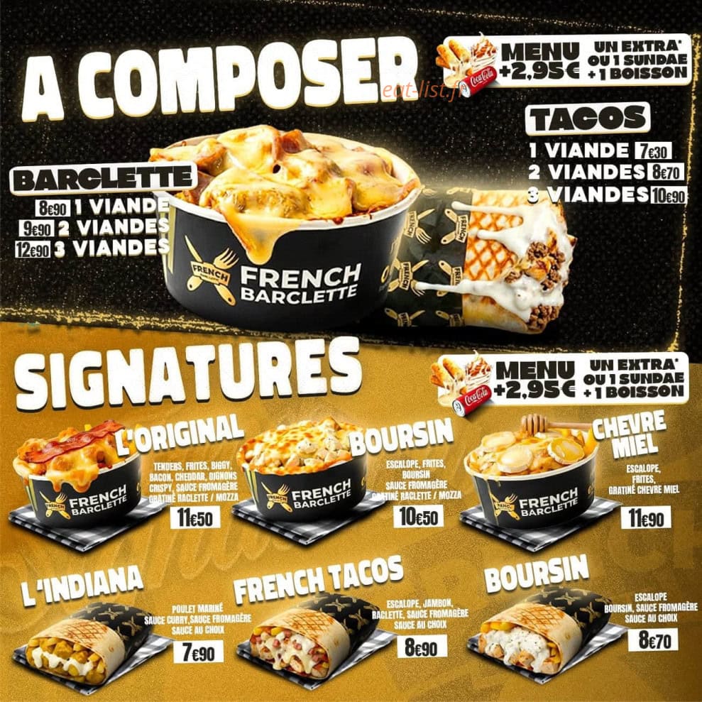 Carte et menu de French barclette à Bruay la Buissiere — Composer, signature