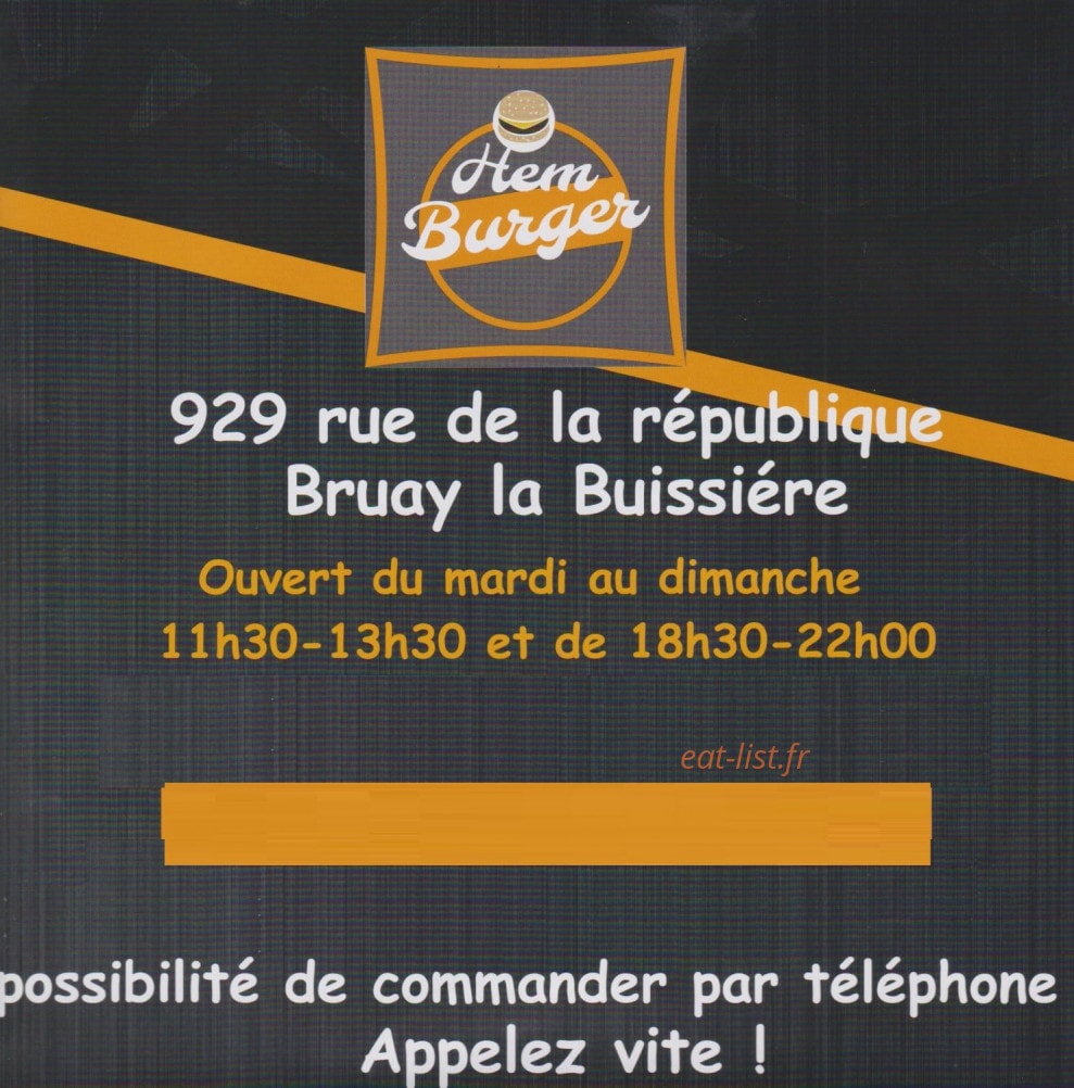 Friterie Hem Burger — carte page 1
