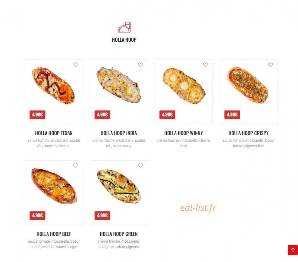 Holla Pizza — carte page 2