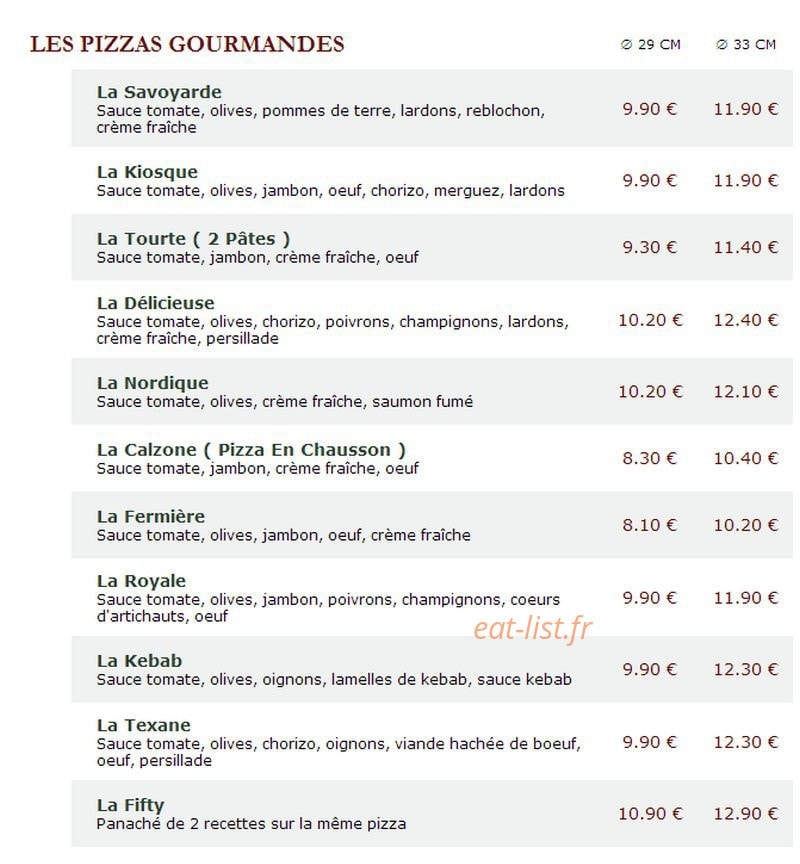 Le Kiosque à Pizzas — carte page 1
