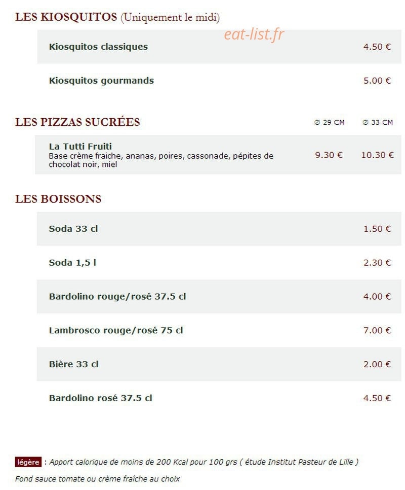 Le Kiosque à Pizzas — carte page 2