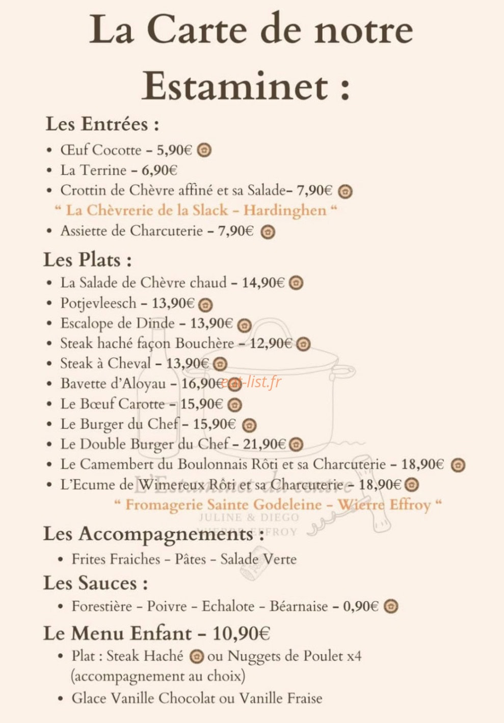 L’Estaminet du Centre — carte page 1