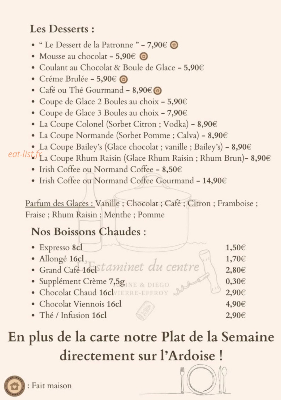 L’Estaminet du Centre — carte page 2