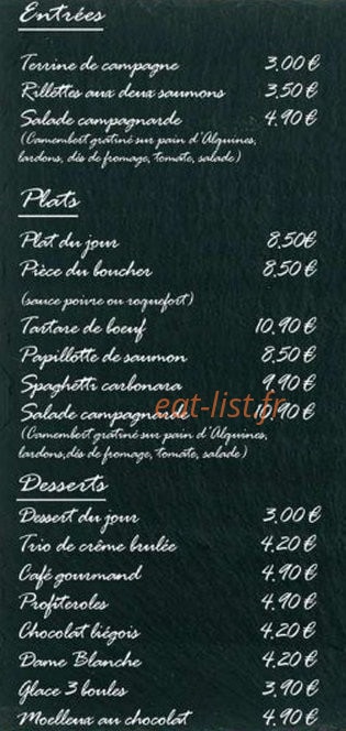 Cafe Brasserie Du Centre — carte page 1