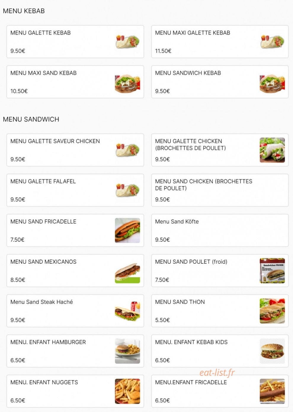 L’artiste bar & kebab — carte page 1