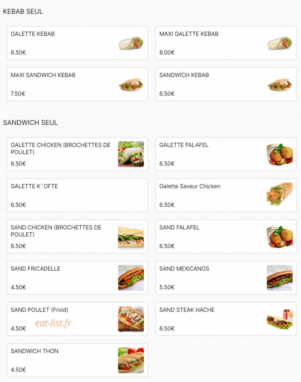 L’artiste bar & kebab — carte page 2