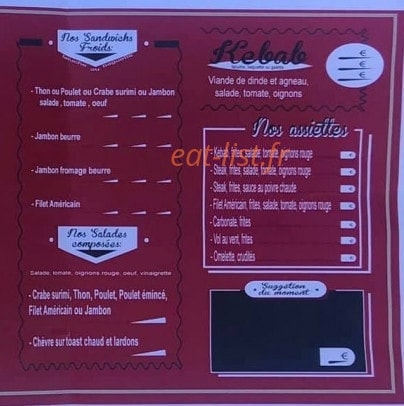Carte et menu de La Friterie Loossoise à Loos en Gohelle — Les sandwiches froids, salades, kebab et assiettes