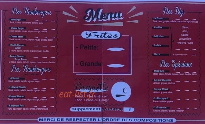 Carte et menu de La Friterie Loossoise à Loos en Gohelle — Les hamburgers, frites, barquettes...