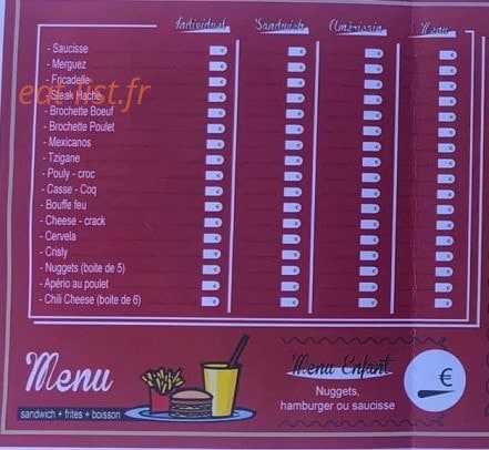 Carte et menu de La Friterie Loossoise à Loos en Gohelle — Les sandwiches et menu enfant