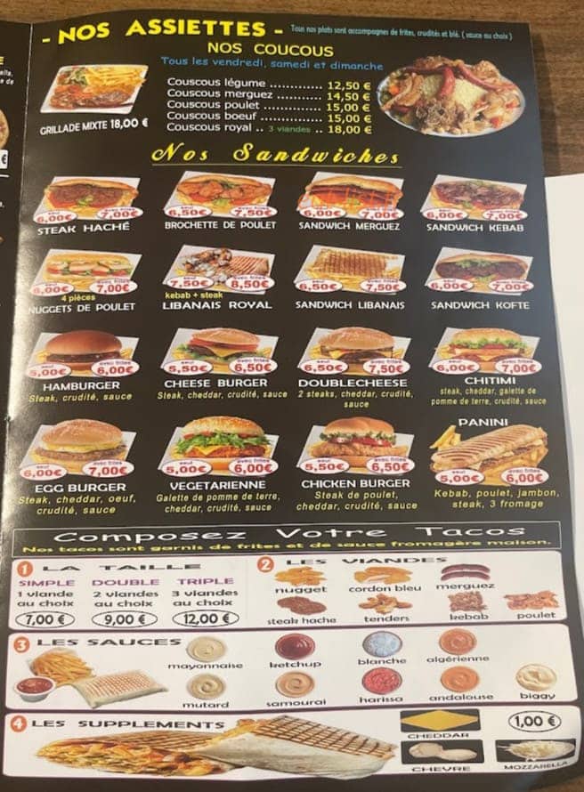 Carte et menu de Grill pas en Artois à Pas en Artois — Les assiettes et tacos personnalisé
