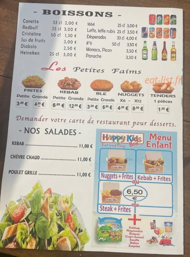Carte et menu de Grill pas en Artois à Pas en Artois — Les boissons, salades et petites faims,...