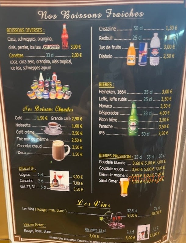 Carte et menu de Grill pas en Artois à Pas en Artois — Les boissons fraiches