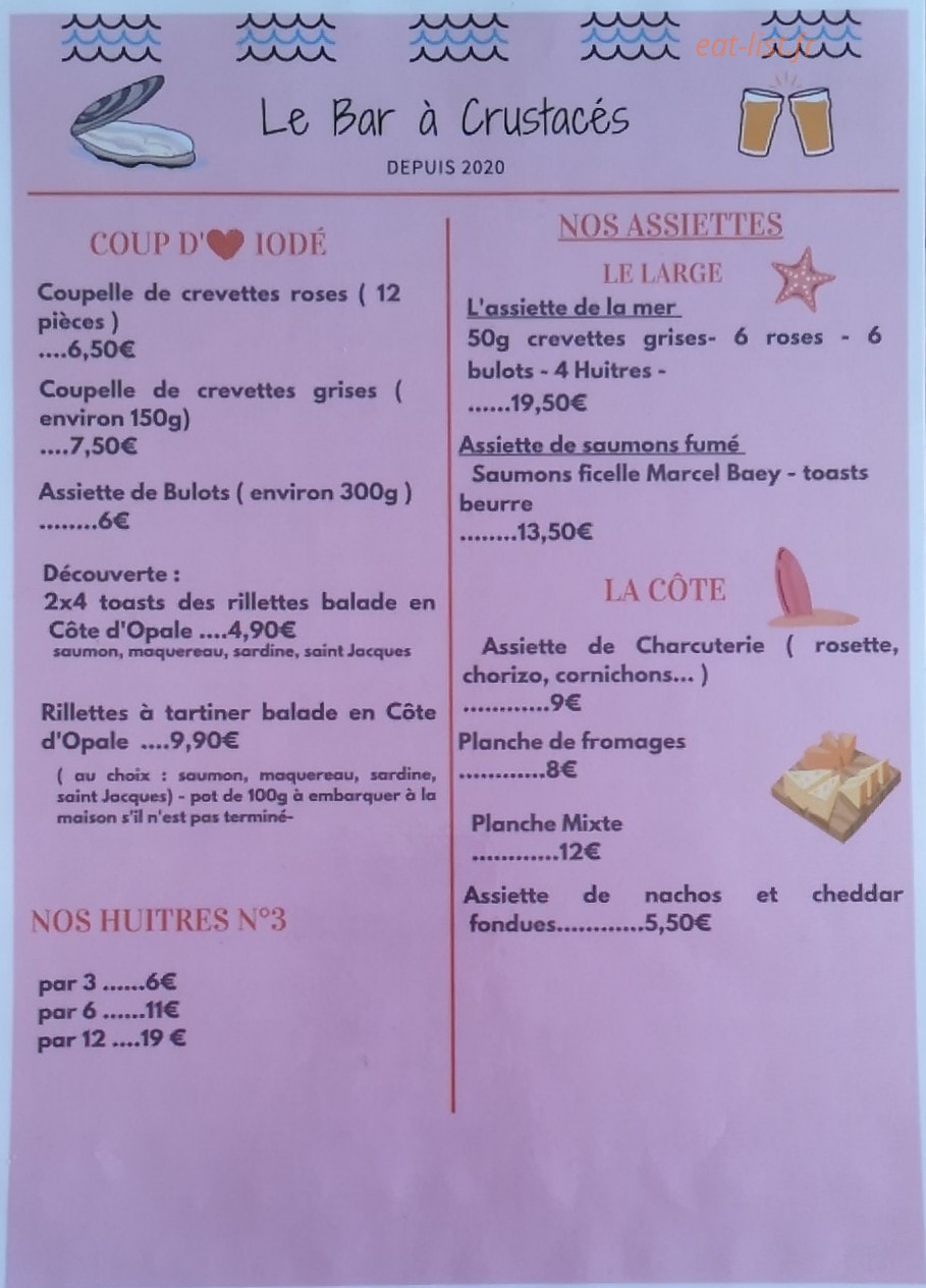 Le Bar à Crustacés — carte page 1