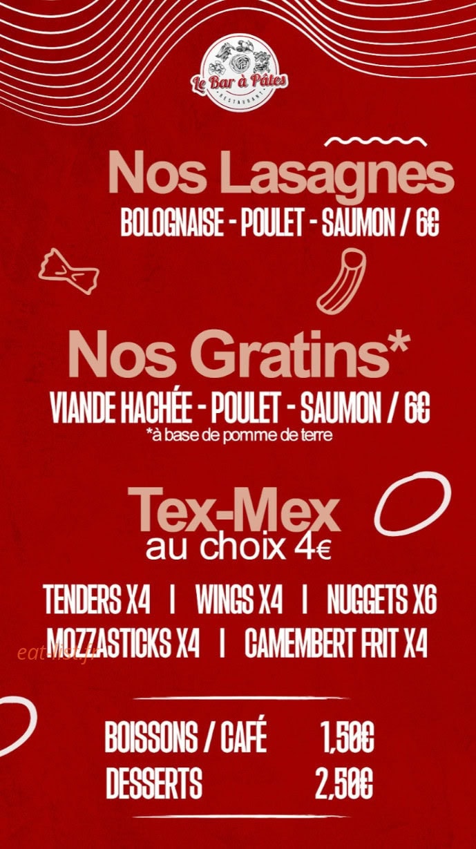 Le bar à pâtes — carte page 2