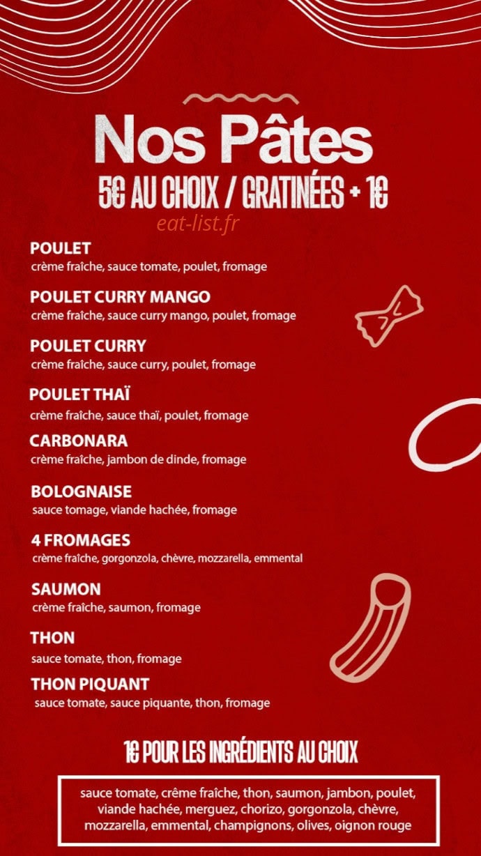 Le bar à pâtes — carte page 1
